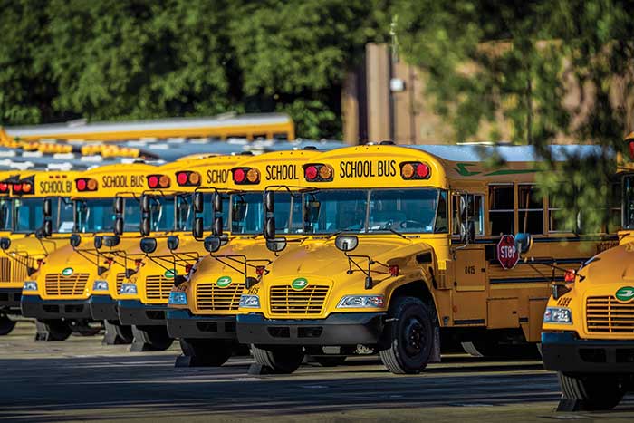 Blue Bird school bus on clean fuel